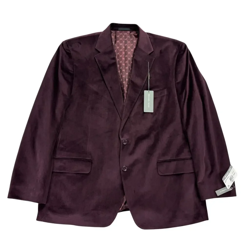 Michael Kors Mens Kent Classic Fit Velvet Sport Coat Burgundy 48R